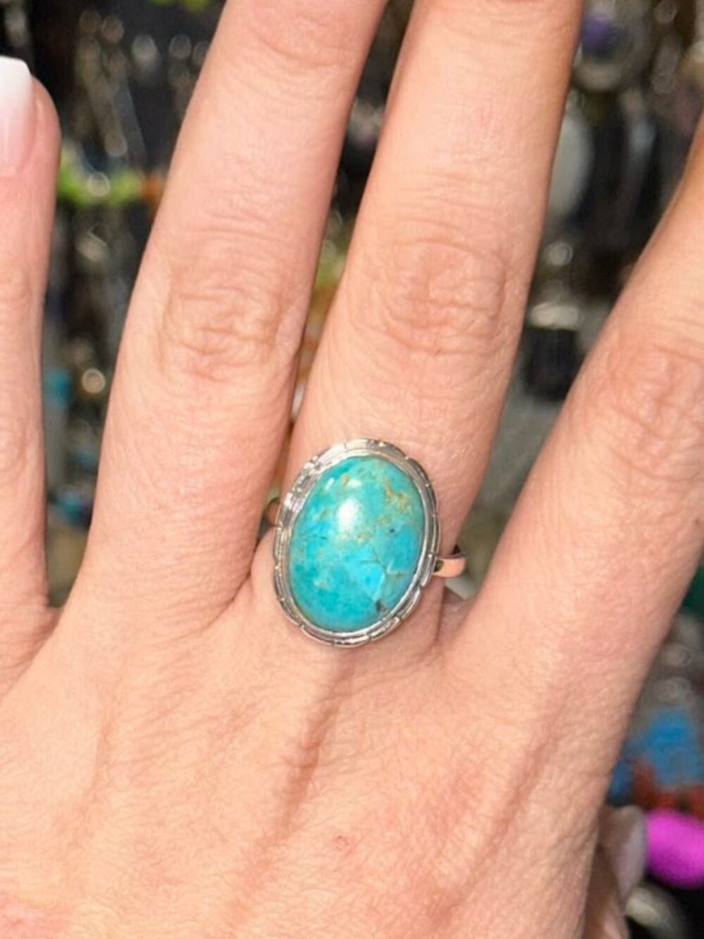 Oval Turquoise Stone .925 Sterling Silver Ring Size 10